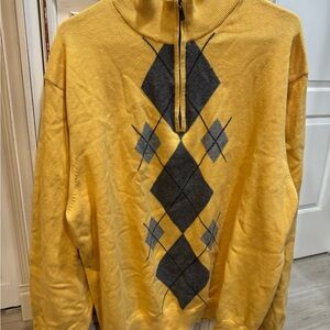 Izod Yellow and Gray Argyle Zip Up Sweater